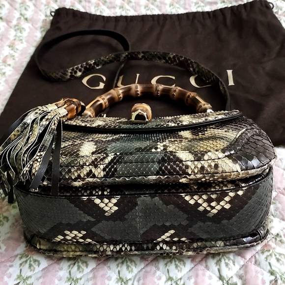NWT Limited edition Gucci Python bamboo top handle bag exotic snakeskin strap - Picture 10 of 17